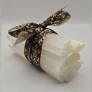 Raw Selenite Crystal Stick Bundle with Decorative Bow – Energy Cleansing